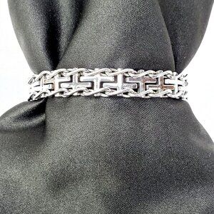 Mens LYNX Stainless Steel Sideways Cross Railroad Chain Bracelet 8.5 Inches